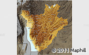 Physical 3D Map of Burundi, darken, semi-desaturated