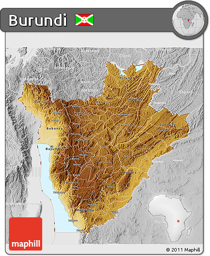 Physical 3D Map of Burundi, lighten, desaturated