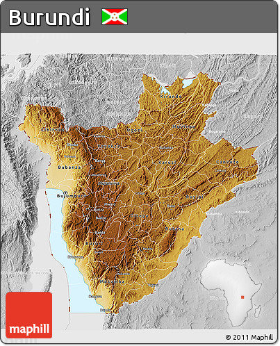 Physical 3D Map of Burundi, lighten, desaturated