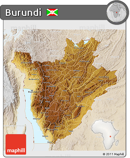 Physical 3D Map of Burundi, lighten