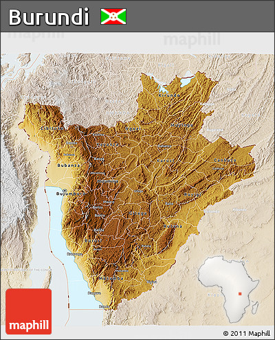 Physical 3D Map of Burundi, lighten