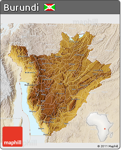 Physical 3D Map of Burundi, lighten