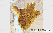 Physical 3D Map of Burundi, lighten, land only