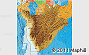 Physical 3D Map of Burundi, political outside, shaded relief sea