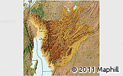 Physical 3D Map of Burundi, satellite outside, shaded relief sea