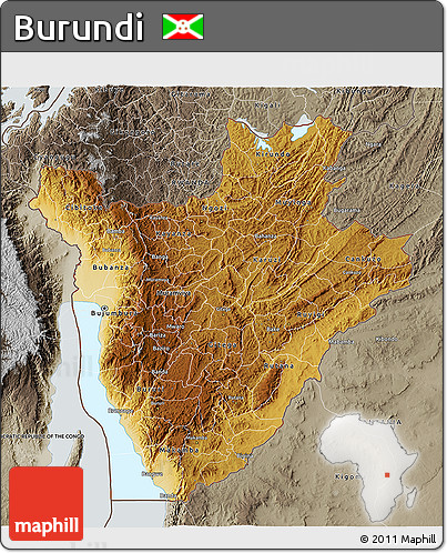 Physical 3D Map of Burundi, semi-desaturated