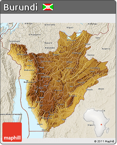 Physical 3D Map of Burundi, shaded relief outside
