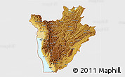 Physical 3D Map of Burundi, single color outside, bathymetry sea, shaded relief sea