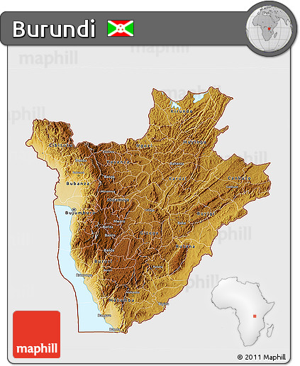 Physical 3D Map of Burundi, single color outside