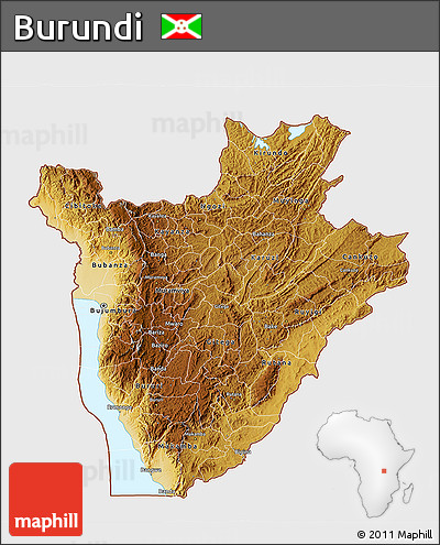 Physical 3D Map of Burundi, single color outside