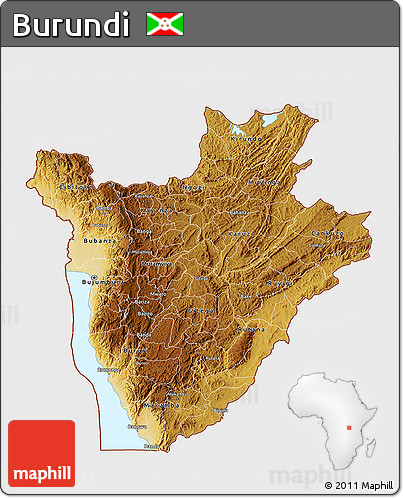 Physical 3D Map of Burundi, single color outside
