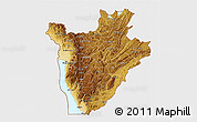 Physical 3D Map of Burundi, single color outside, satellite sea