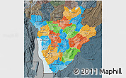 Political 3D Map of Burundi, darken, semi-desaturated