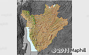 Satellite 3D Map of Burundi, darken, desaturated, land only