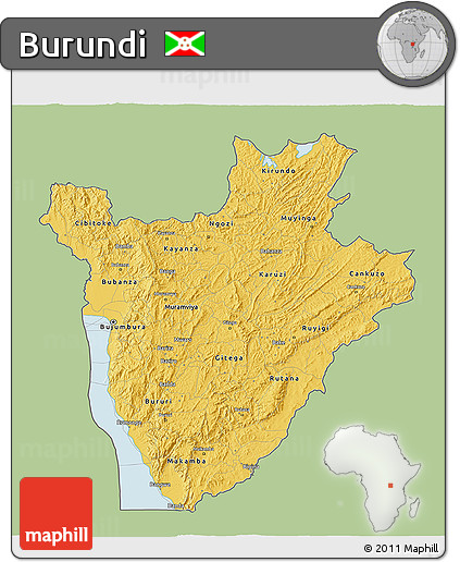 Savanna Style 3D Map of Burundi, single color outside