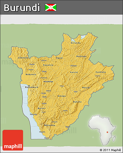 Savanna Style 3D Map of Burundi, single color outside