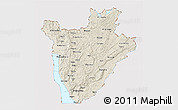 Shaded Relief 3D Map of Burundi, cropped outside