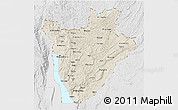Shaded Relief 3D Map of Burundi, lighten, desaturated, land only