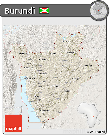 Shaded Relief 3D Map of Burundi, lighten
