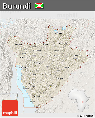 Shaded Relief 3D Map of Burundi, lighten