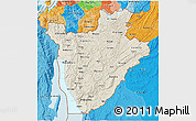Shaded Relief 3D Map of Burundi, political outside, shaded relief sea