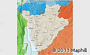 Shaded Relief 3D Map of Burundi, political shades outside, shaded relief sea