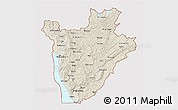Shaded Relief 3D Map of Burundi, single color outside, bathymetry sea, shaded relief sea