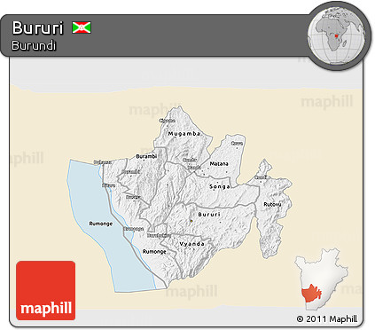 Classic Style 3D Map of Bururi, single color outside