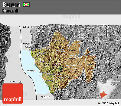 Satellite 3D Map of Bururi, desaturated