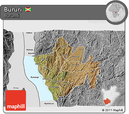 Satellite 3D Map of Bururi, desaturated