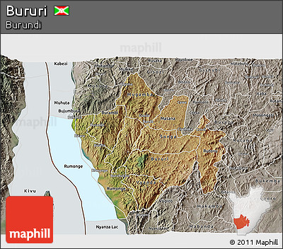 Satellite 3D Map of Bururi, semi-desaturated