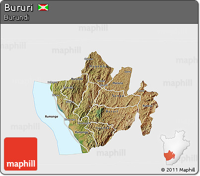 Satellite 3D Map of Bururi, single color outside