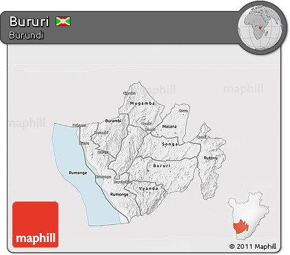 Silver Style 3D Map of Bururi, single color outside