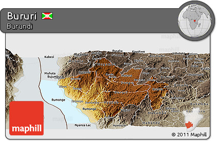 Physical Panoramic Map of Bururi, semi-desaturated