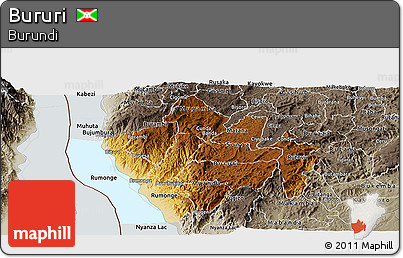 Physical Panoramic Map of Bururi, semi-desaturated