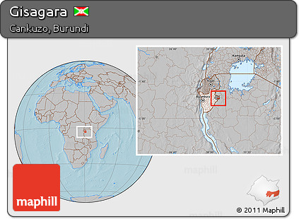 Gray Location Map of Gisagara, highlighted country, highlighted parent region, within the entire country, hill shading