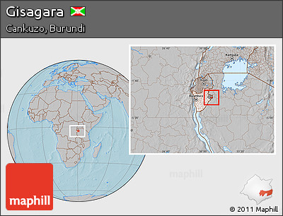 Gray Location Map of Gisagara, highlighted country, highlighted parent region, within the entire country, hill shading