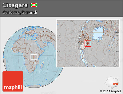 Gray Location Map of Gisagara, highlighted country, highlighted parent region, hill shading