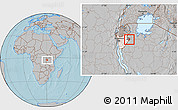 Gray Location Map of Gisagara, highlighted country, highlighted parent region, hill shading