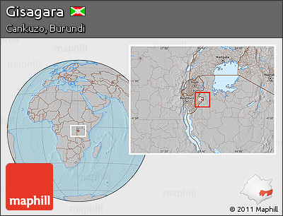 Gray Location Map of Gisagara, highlighted parent region, hill shading