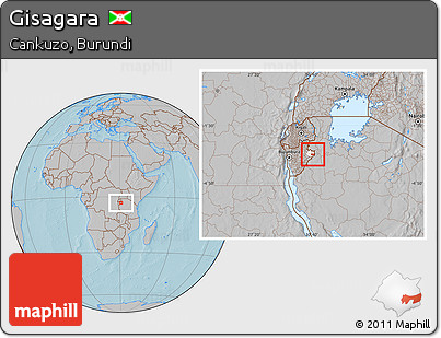 Gray Location Map of Gisagara, highlighted parent region, hill shading