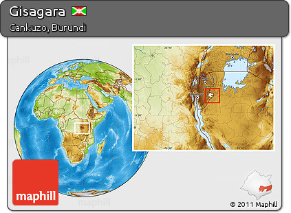 Physical Location Map of Gisagara, highlighted parent region, within the entire country