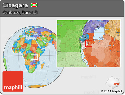 Political Location Map of Gisagara, highlighted country, highlighted parent region