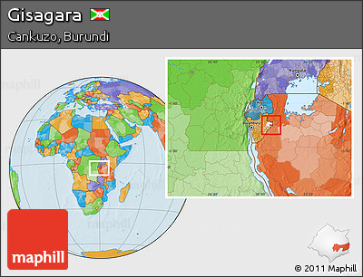 Political Location Map of Gisagara, highlighted parent region, within the entire country