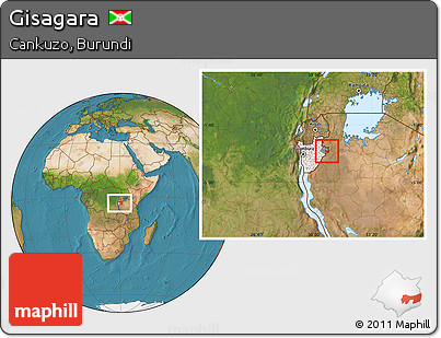 Satellite Location Map of Gisagara, highlighted country, highlighted parent region, within the entire country