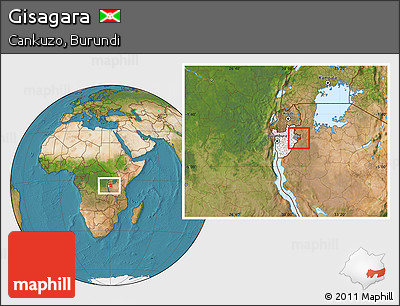 Satellite Location Map of Gisagara, highlighted country, highlighted parent region, within the entire country