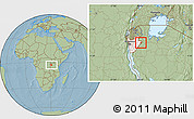 Savanna Style Location Map of Gisagara, highlighted country, hill shading
