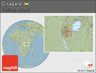 Savanna Style Location Map of Gisagara, hill shading