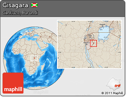Shaded Relief Location Map of Gisagara, highlighted country, within the entire country