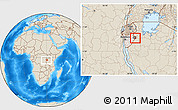Shaded Relief Location Map of Gisagara, highlighted country, highlighted parent region, within the entire country